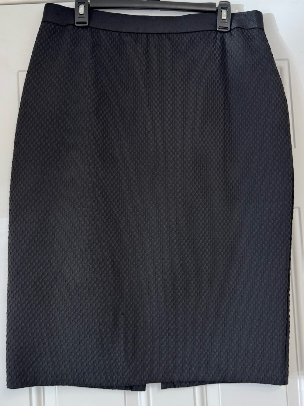 Black Textured Pencil Skirt with Silver Detailed Zipper and kick pleat large